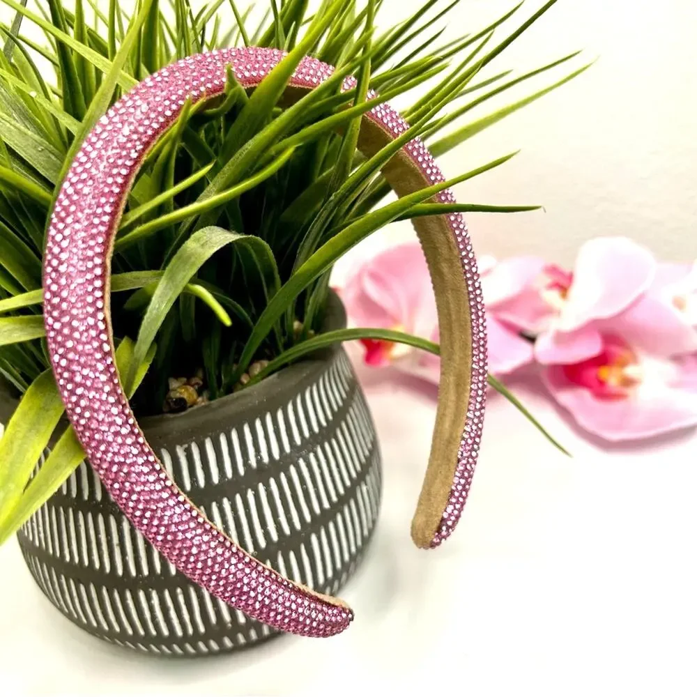 NWOT Rhinestone Headband Set Pink & Silver 2 Pack Padded Glam Bundle